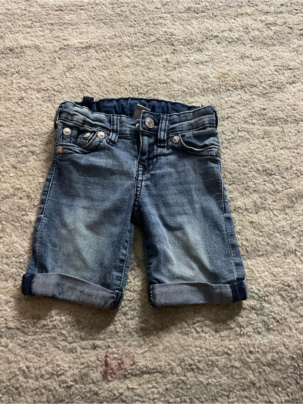 True Religion Boys Dark Wash Rolled Cuff Denim Shorts